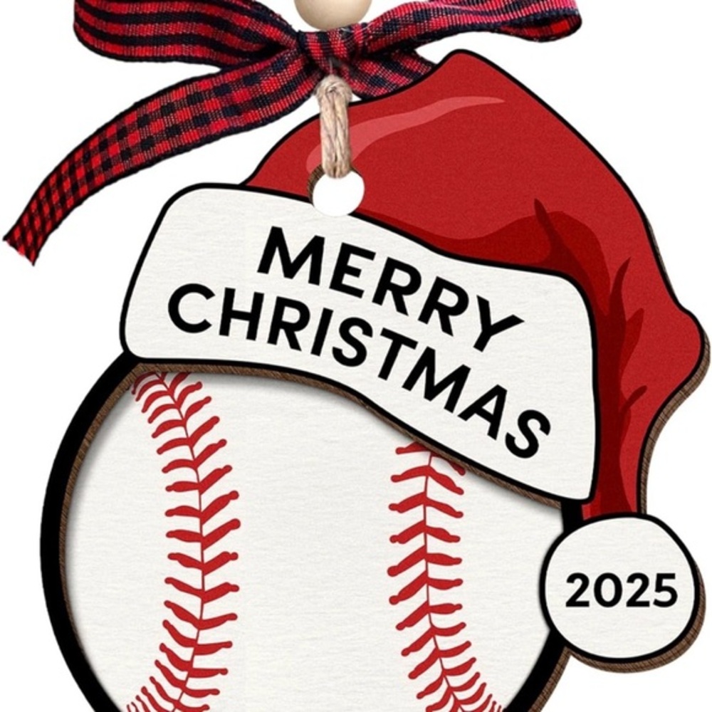 Merry Christmas Baseball Ornament - Red and White Holiday Decoration